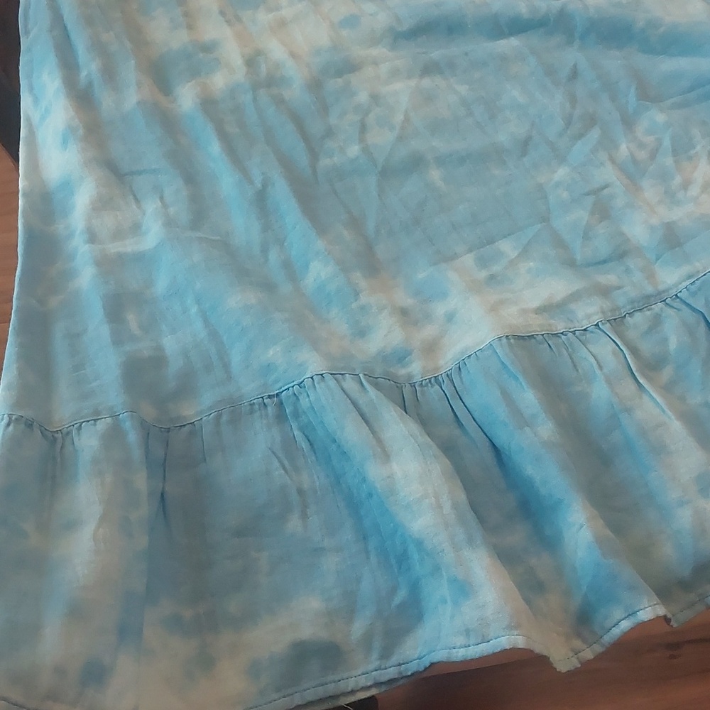 Time And Tru Blue Tie Dye Ruffle Tie Shoulder Midi Dress Sz L - Picture 8 of 17
